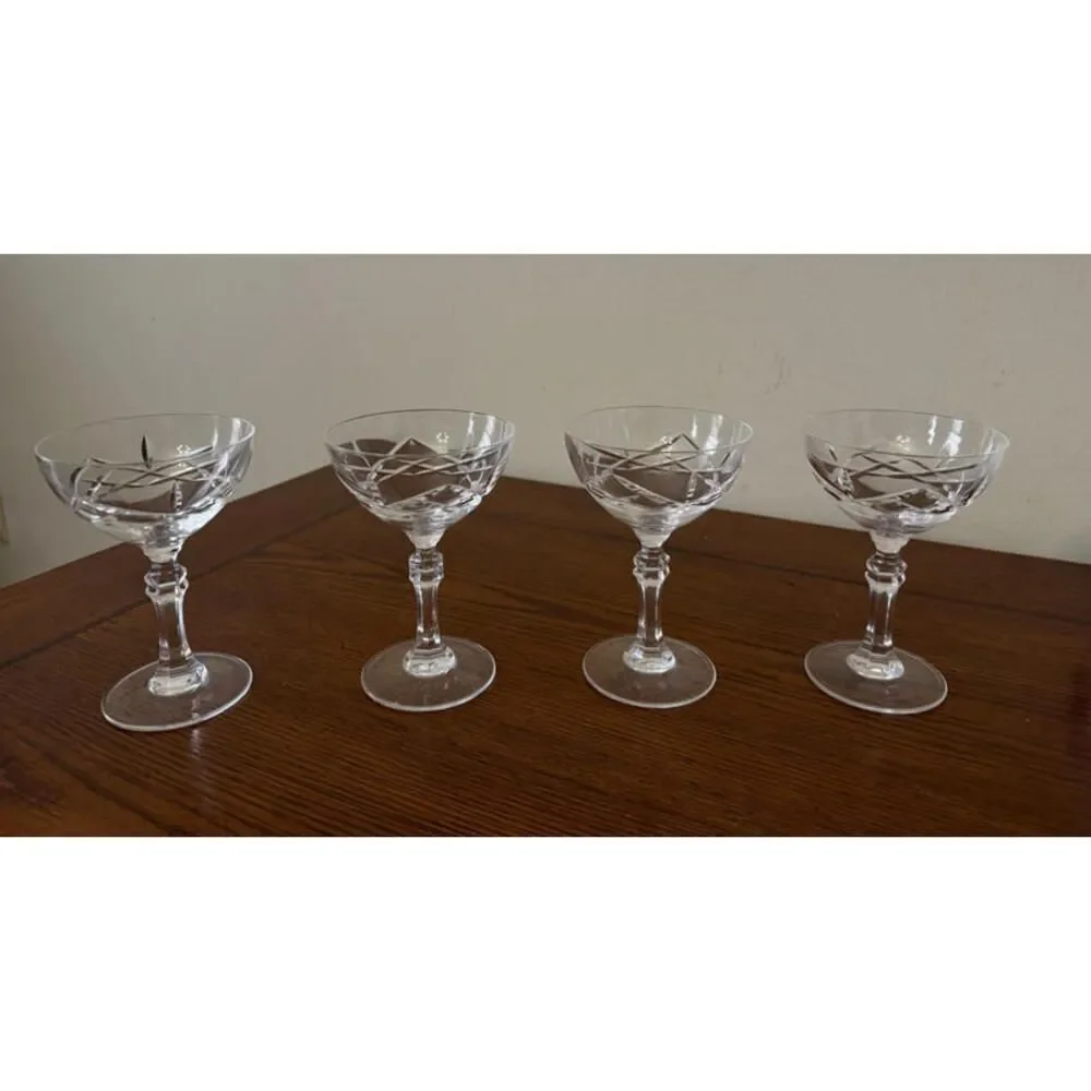 4 Vintage Tiffin-Franciscan Keats Pattern Coupe Champagne Glasses Crystal